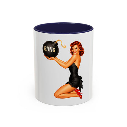 Pinup Bombshell Accent Coffee Mug — Retro 'BANG' Pin-Up Design