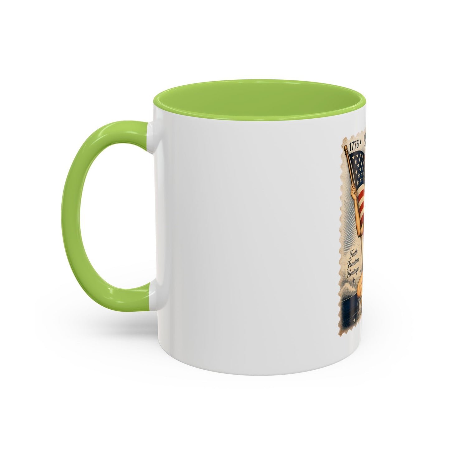 Vintage Patriotic Coffee Mug — 1776–2026 Pinup with American Flag (78 Stamp Design)
