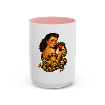 Vintage Pinup Coffee Mug — "One Bite... Infinite Consequences"