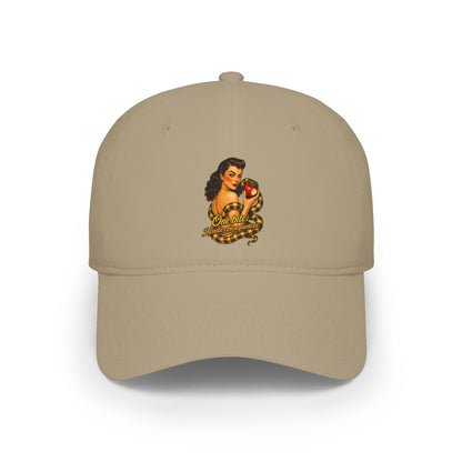 Vintage Pinup Baseball Cap — "One More Kiss" Retro Tattoo Style Low Profile Hat