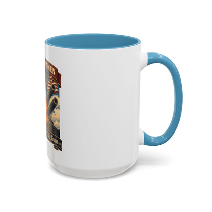 Coffee Mug — "American Women: 250 Years of Big Guns" Vintage Pin-Up Navy Design