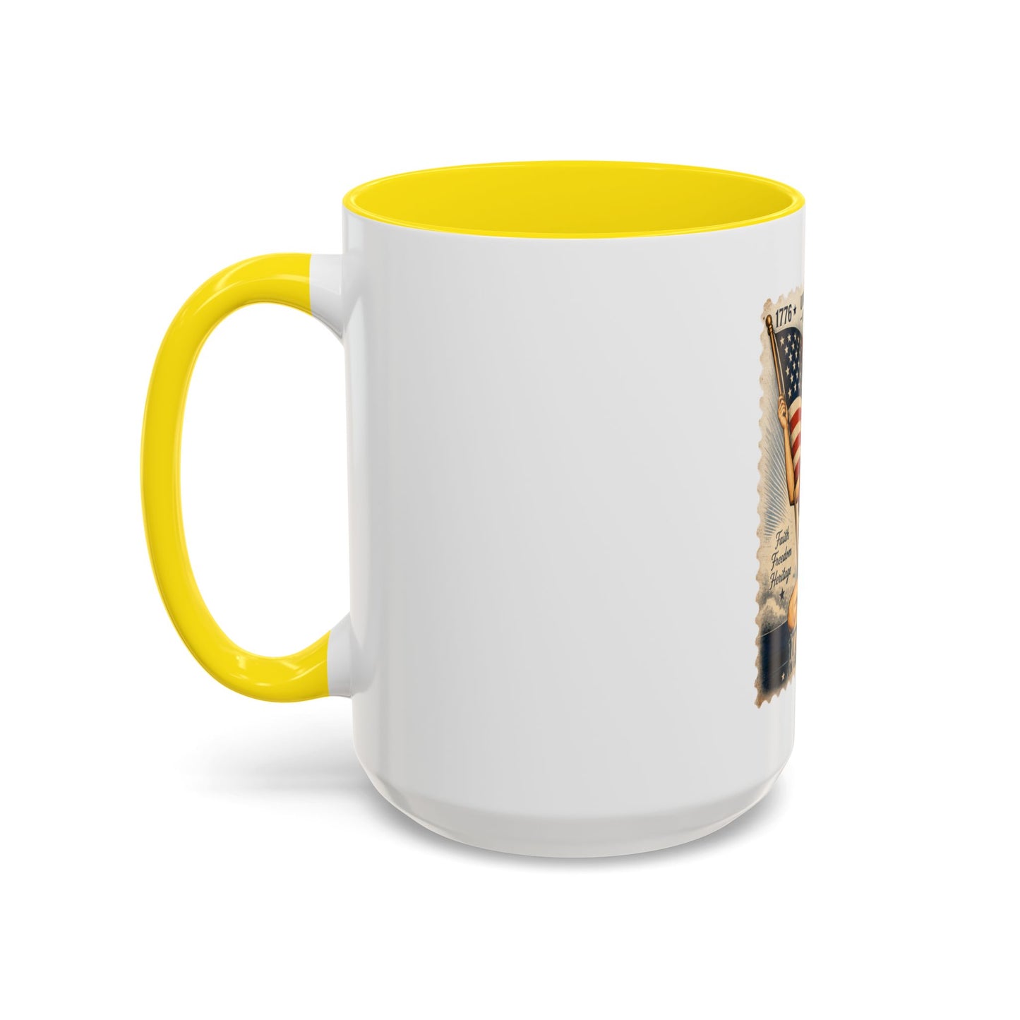 Vintage Patriotic Coffee Mug — 1776–2026 Pinup with American Flag (78 Stamp Design)