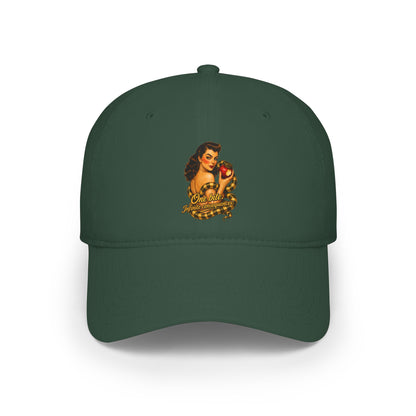 Vintage Pinup Baseball Cap — "One More Kiss" Retro Tattoo Style Low Profile Hat
