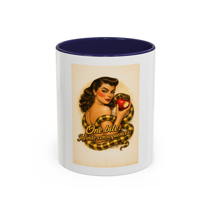 Vintage Pin-Up Coffee Mug – "One Bite Infinite Consequences" Retro Design
