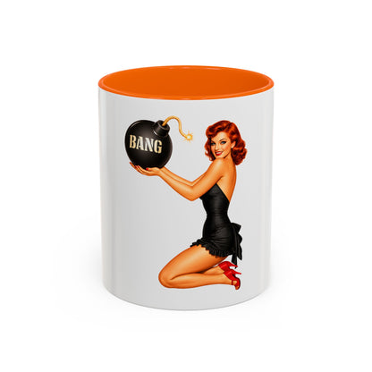 Pinup Bombshell Accent Coffee Mug — Retro 'BANG' Pin-Up Design