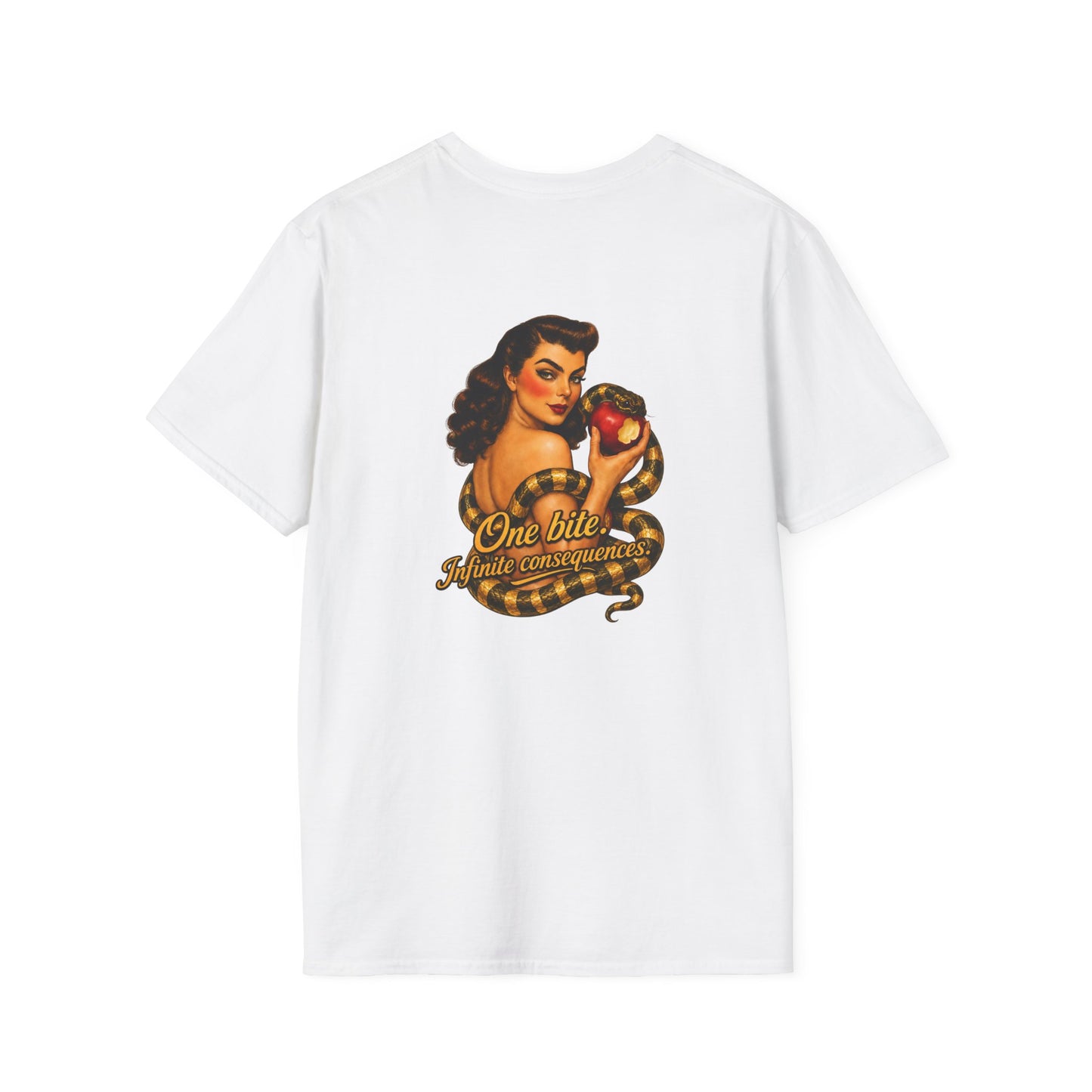 Vintage Pin-Up Snake & Apple T-Shirt — "One Bite" Retro Tattoo Style Top
