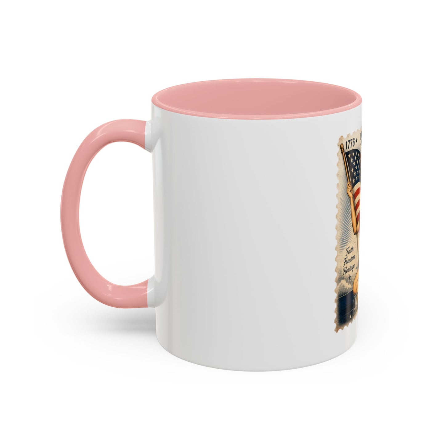 Vintage Patriotic Coffee Mug — 1776–2026 Pinup with American Flag (78 Stamp Design)