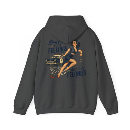 "Don't Let Your Feelings Turn Into Felonies" Retro Pin-Up Hoodie