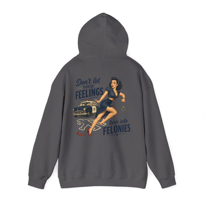 "Don't Let Your Feelings Turn Into Felonies" Retro Pin-Up Hoodie