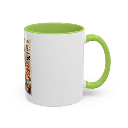 Vintage Patriotic Coffee Mug — 1776–2026 Pinup with American Flag (78 Stamp Design)
