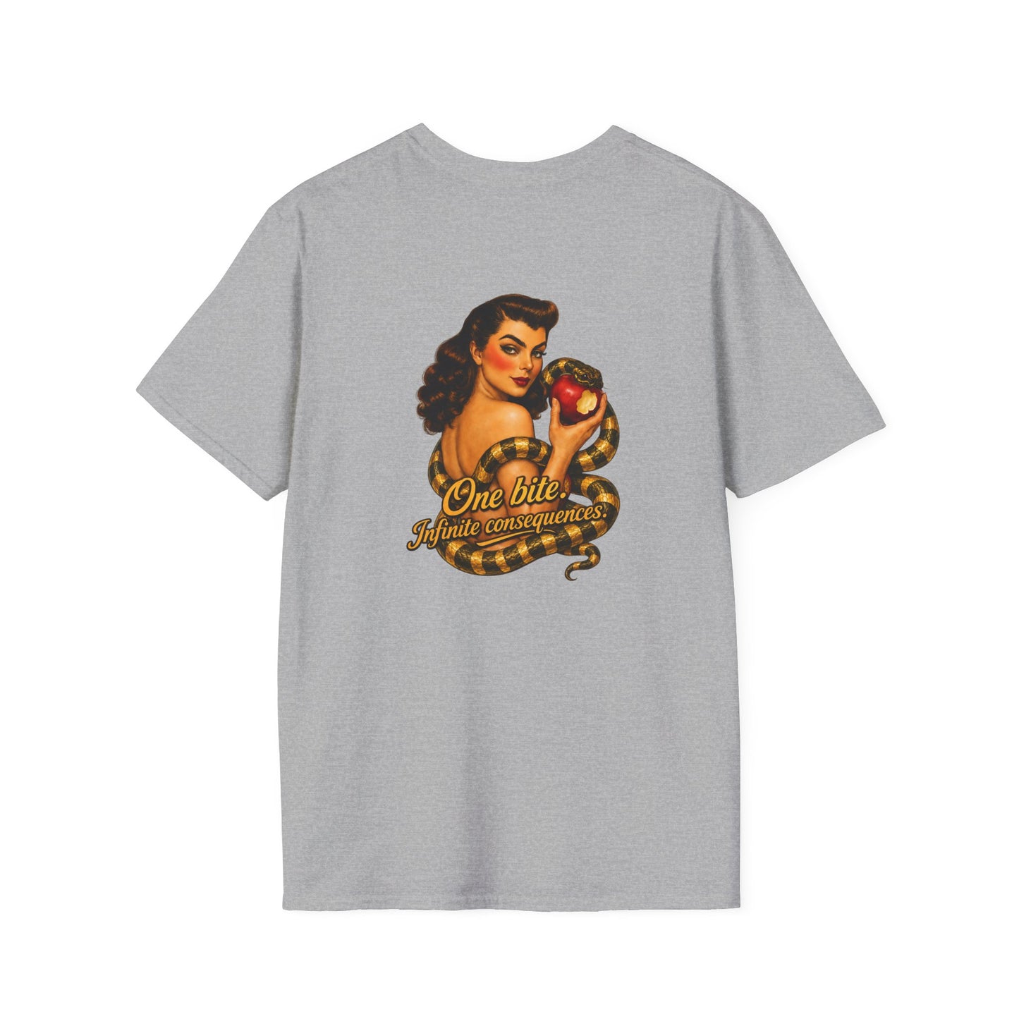 Vintage Pin-Up Snake & Apple T-Shirt — "One Bite" Retro Tattoo Style Top