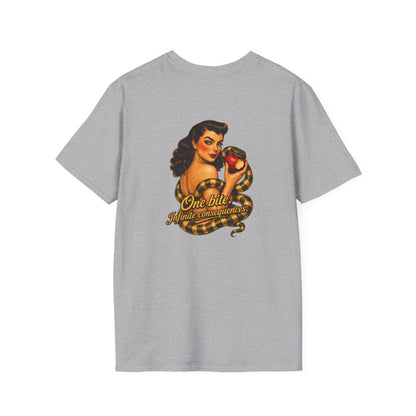 Vintage Pin-Up Snake & Apple T-Shirt — "One Bite" Retro Tattoo Style Top