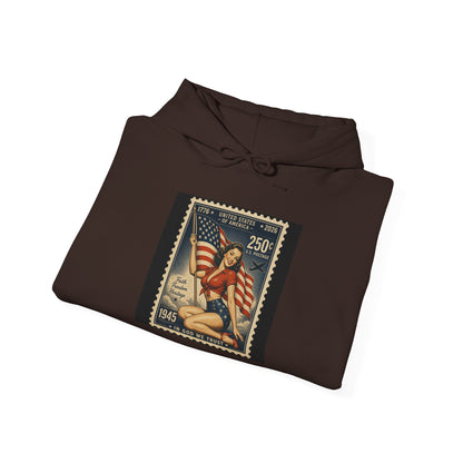 Vintage American Flag Stamp Hoodie — Patriotic Retro Postage Design