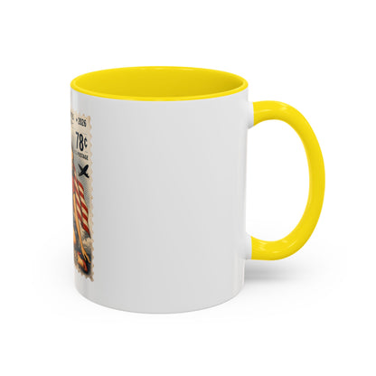 Vintage Patriotic Coffee Mug — 1776–2026 Pinup with American Flag (78 Stamp Design)