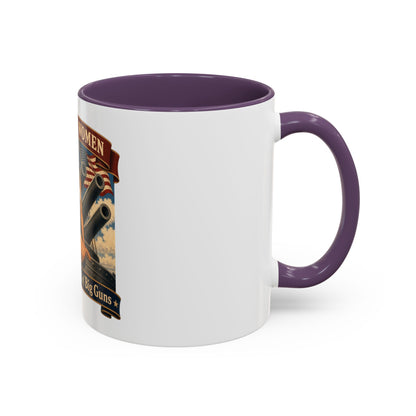 Coffee Mug — "American Women: 250 Years of Big Guns" Vintage Pin-Up Navy Design