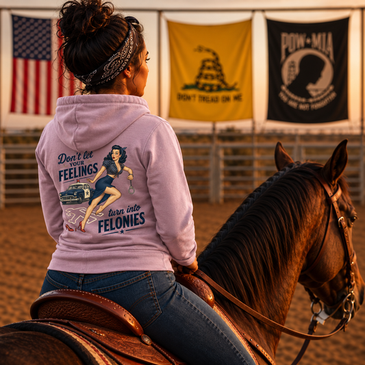 "Don't Let Your Feelings Turn Into Felonies" Retro Pin-Up Hoodie